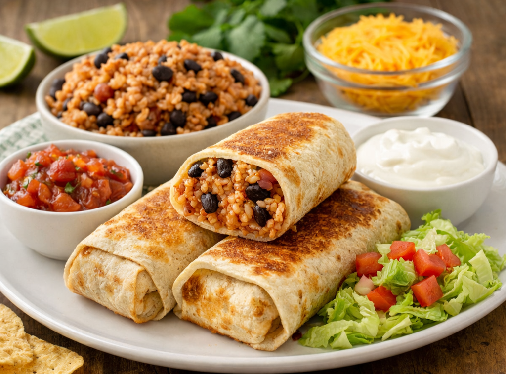 Cheesy Bean and Rice burritos - affordable dinner under $10